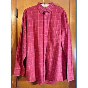 L.L. Bean Red/Maroon Plaid Long-Sleeve Cotton Wrinkle Resistant Shirt Mens L‎